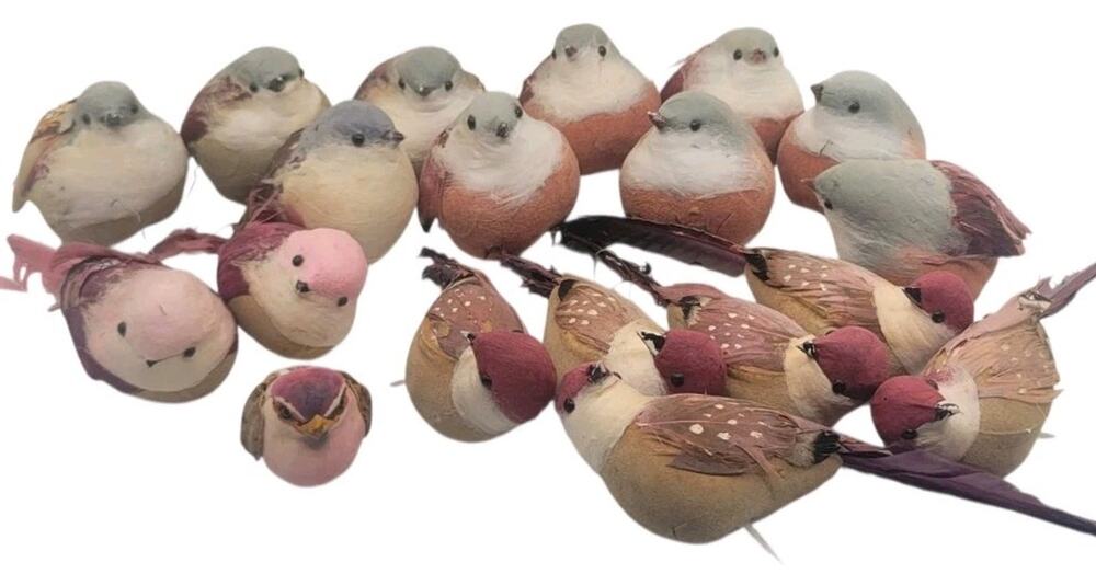 Lot of 19 Vintage Mushroom and Other Decorative Craft Birds Multicolor 2.5-3"